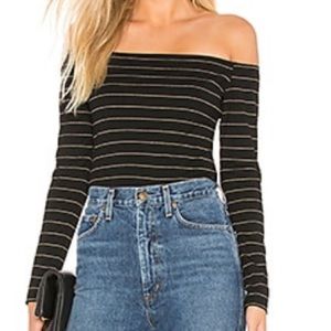 Off shoulder black and gold stripe top